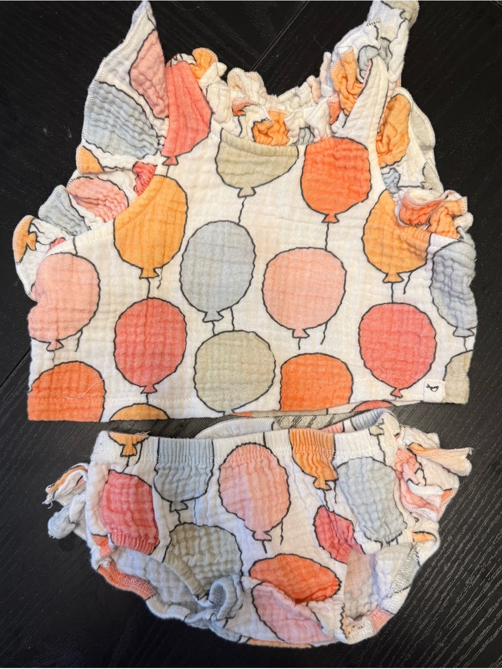 Girls Balloon-Print Two-Piece Swim Set in Pastel Orange, Pink & Blue